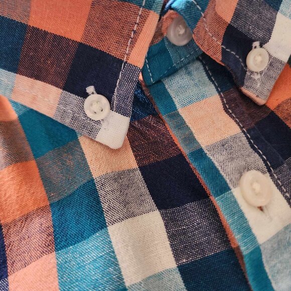Old Navy cotton linen plaid button down shirt - Picture 3 of 9